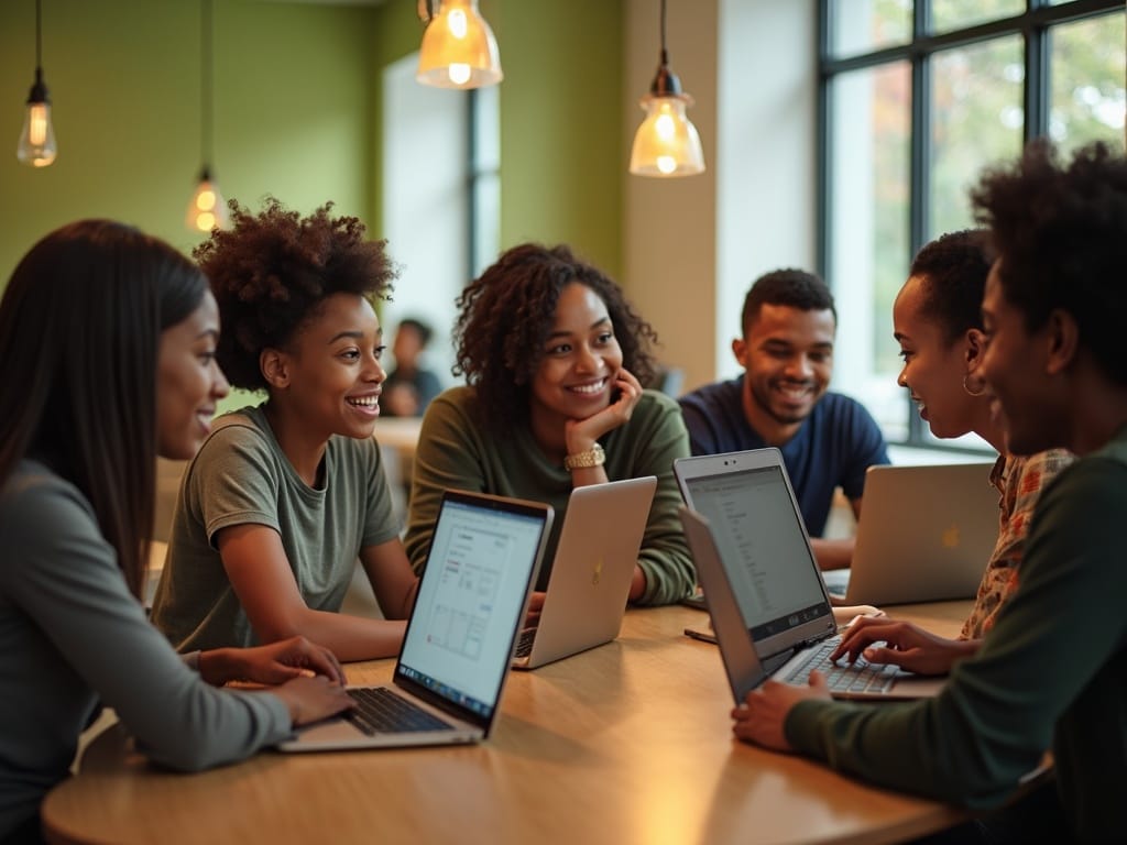 Young adults practicing digital skills in a hands-on Charlotte tech workshop