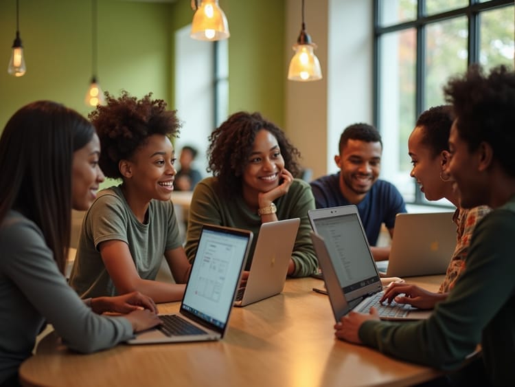 Charlotte neighbors practicing technology skills in a hands-on learning space
